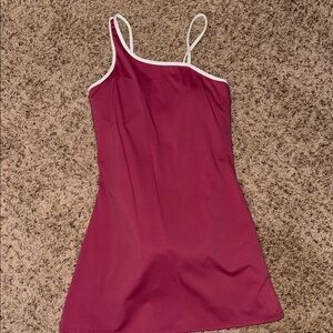 Asymmetrical dark pink Athletic Dress with White Trim